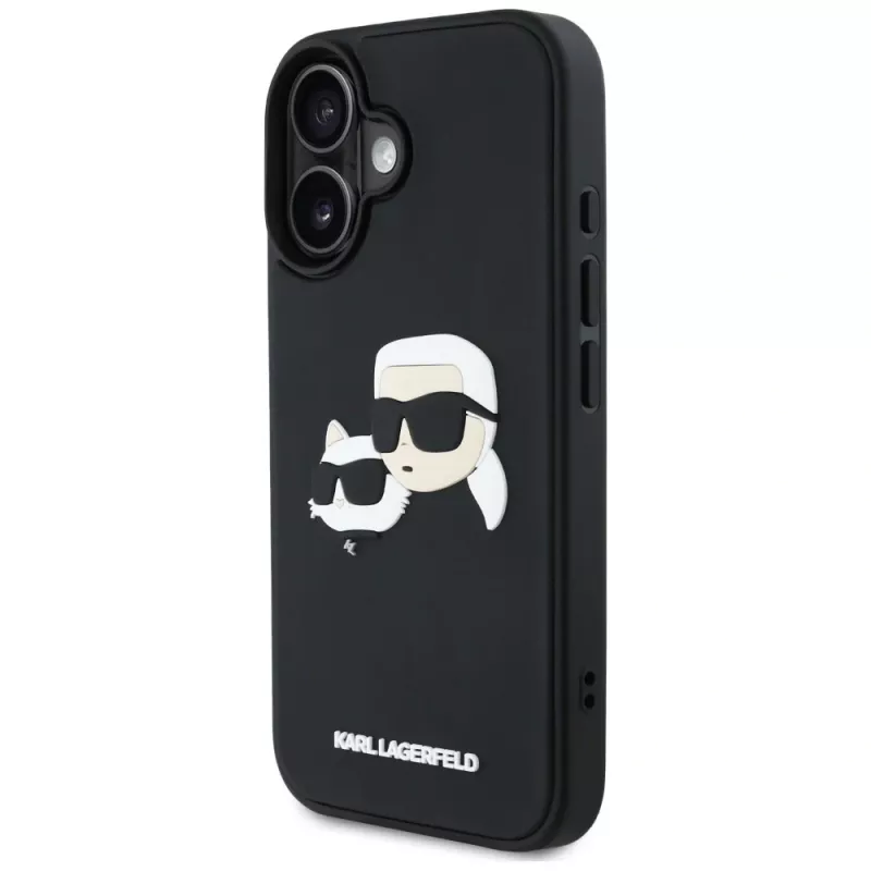 KARL LAGERFELD HC 3D gumený kryt DoubleHeads pre iPhone 16, čierny