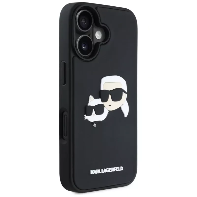 KARL LAGERFELD HC 3D gumený kryt DoubleHeads pre iPhone 16, čierny