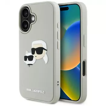 KARL LAGERFELD HC 3D gumený kryt DoubleHeads pre Apple iPhone 16 - béžový