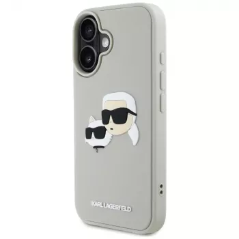 KARL LAGERFELD HC 3D gumený kryt DoubleHeads pre Apple iPhone 16 - béžový