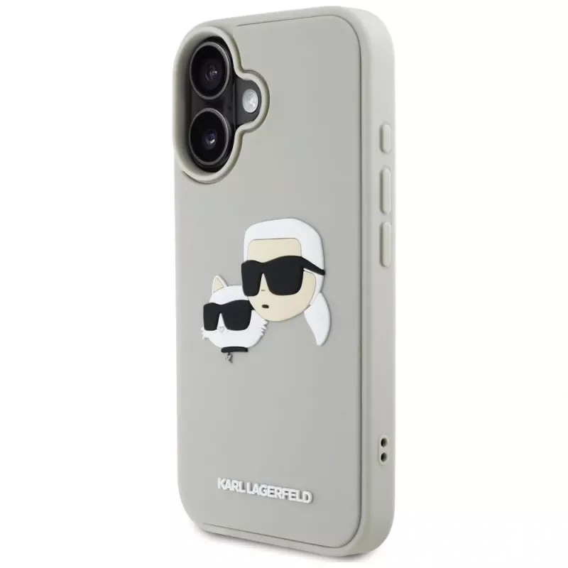 KARL LAGERFELD HC 3D gumený kryt DoubleHeads pre Apple iPhone 16 - béžový