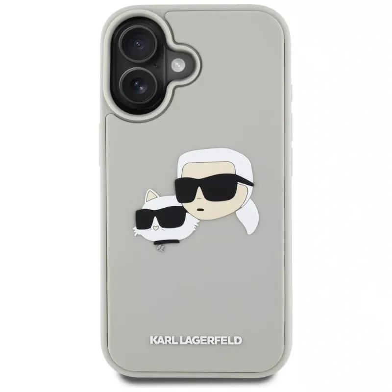 KARL LAGERFELD HC 3D gumený kryt DoubleHeads pre Apple iPhone 16 - béžový