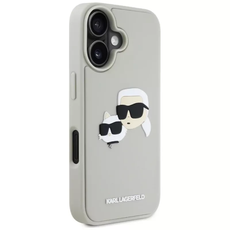KARL LAGERFELD HC 3D gumený kryt DoubleHeads pre Apple iPhone 16 - béžový