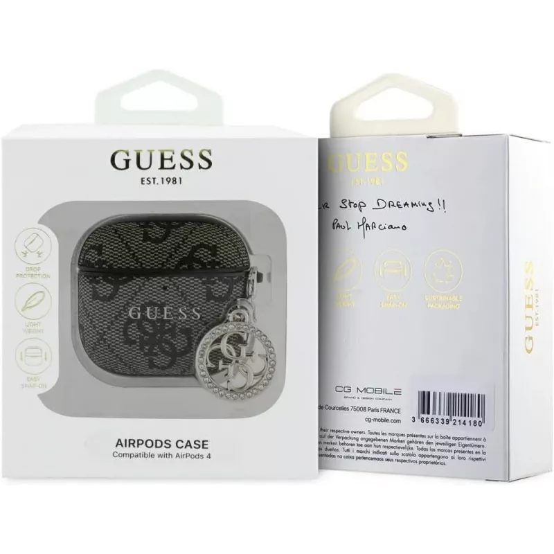 Guess 4G Strass Charm ochranný kryt pre Apple AirPods 4, hnedý