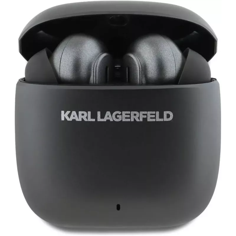 KARL LAGERFELD kovové slúchadlá TWS s potlačeným logom s ANC/ENC - čierne