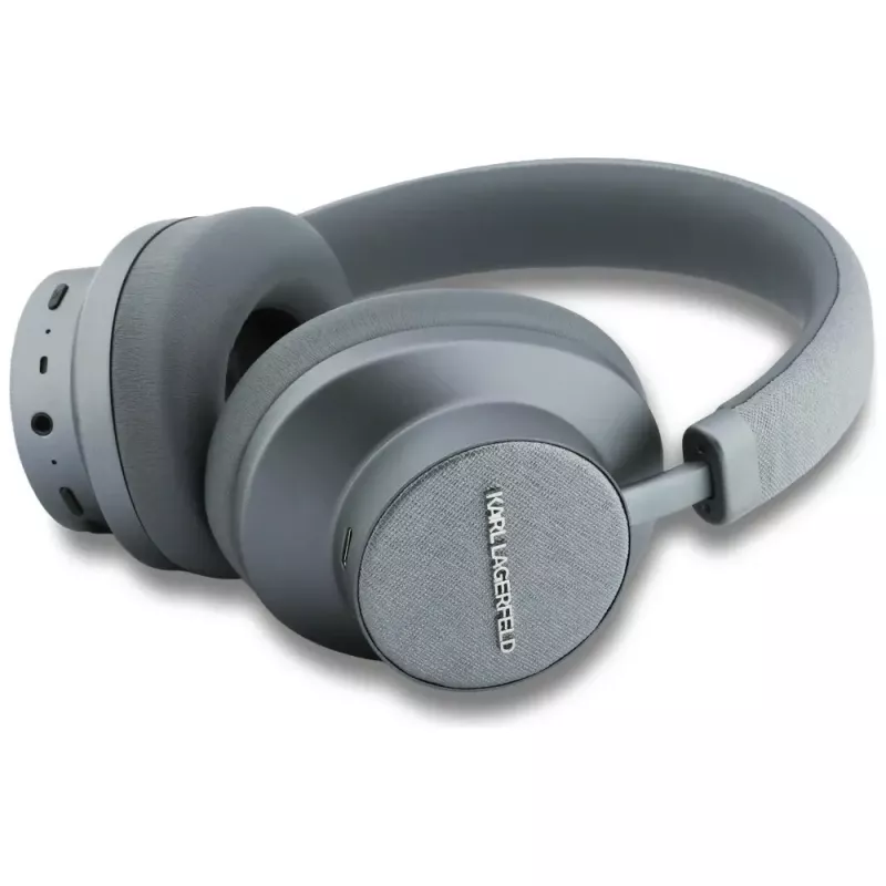 Karl Lagerfeld Saffiano Elongated Bluetooth ANC náhlavné slúchadlá sivé