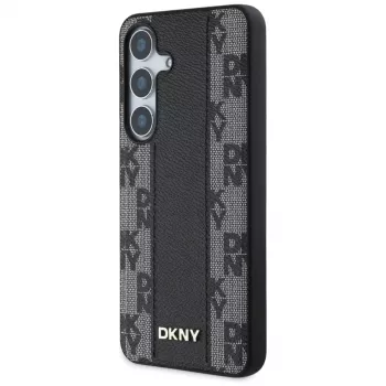 DKNY kožený kryt Checkered Pattern MagSafe pre Samsung Galaxy S25, čierny