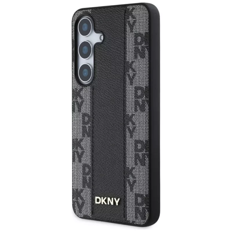 DKNY kožený kryt Checkered Pattern MagSafe pre Samsung Galaxy S25, čierny