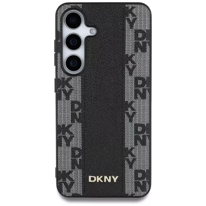 DKNY kožený kryt Checkered Pattern MagSafe pre Samsung Galaxy S25, čierny