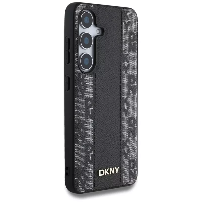 DKNY kožený kryt Checkered Pattern MagSafe pre Samsung Galaxy S25, čierny