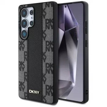 DKNY kožený kryt Checkered Pattern MagSafe pre Samsung Galaxy S25 Ultra čierny