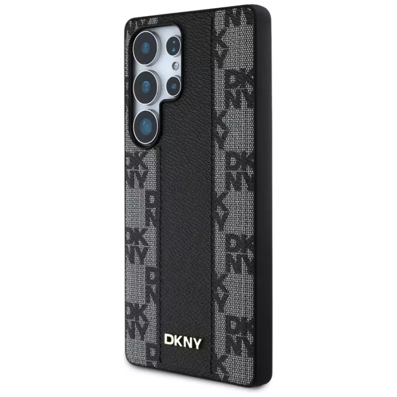 DKNY kožený kryt Checkered Pattern MagSafe pre Samsung Galaxy S25 Ultra čierny