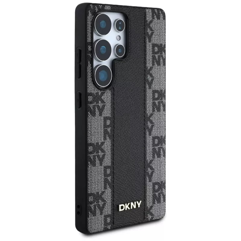 DKNY kožený kryt Checkered Pattern MagSafe pre Samsung Galaxy S25 Ultra čierny