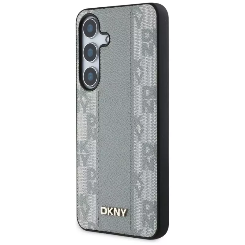 DKNY kožený kryt Checkered Pattern MagSafe pre Samsung Galaxy S25 - taupe
