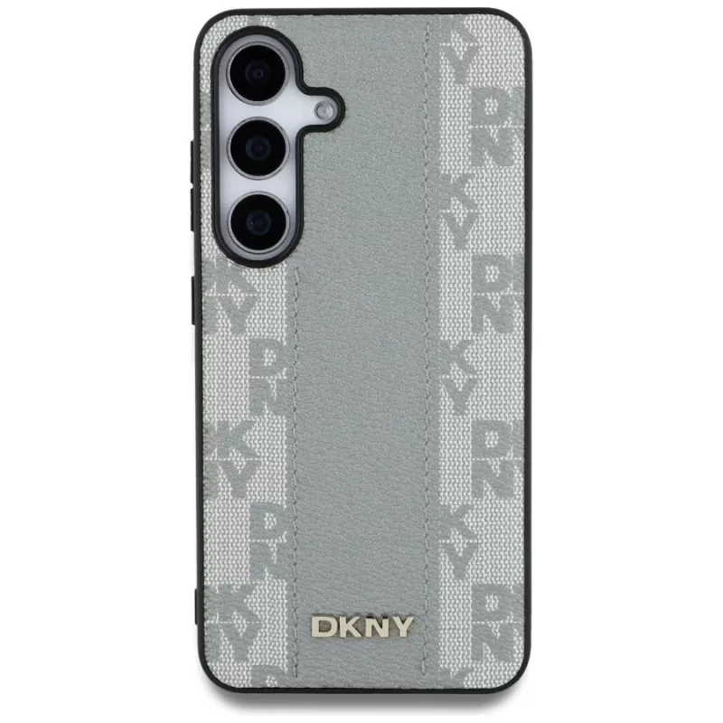 DKNY kožený kryt Checkered Pattern MagSafe pre Samsung Galaxy S25 - taupe