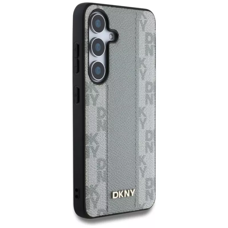 DKNY kožený kryt Checkered Pattern MagSafe pre Samsung Galaxy S25 - taupe