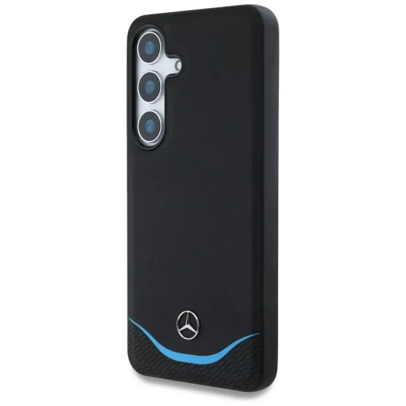 MERCEDES-BENZ puzdro Mercedes Leather Contrasted Blue Horizontal Curve MagSafe pre Samsung Galaxy S25 čierne