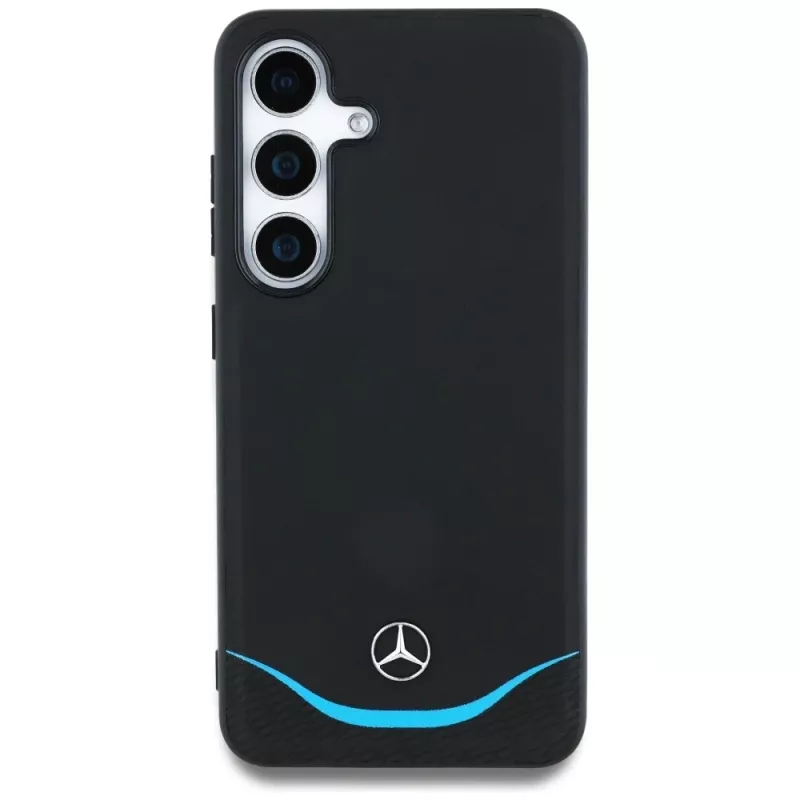MERCEDES-BENZ puzdro Mercedes Leather Contrasted Blue Horizontal Curve MagSafe pre Samsung Galaxy S25 čierne