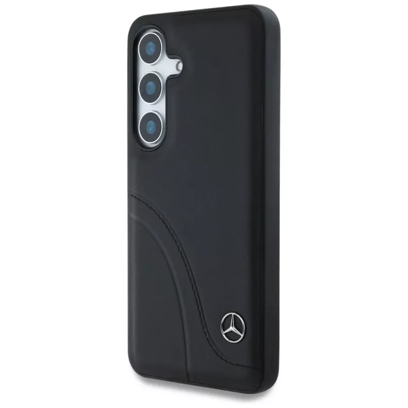 MERCEDES-BENZ kožené puzdro so zakrivenými švami pre Samsung Galaxy S25 čierne