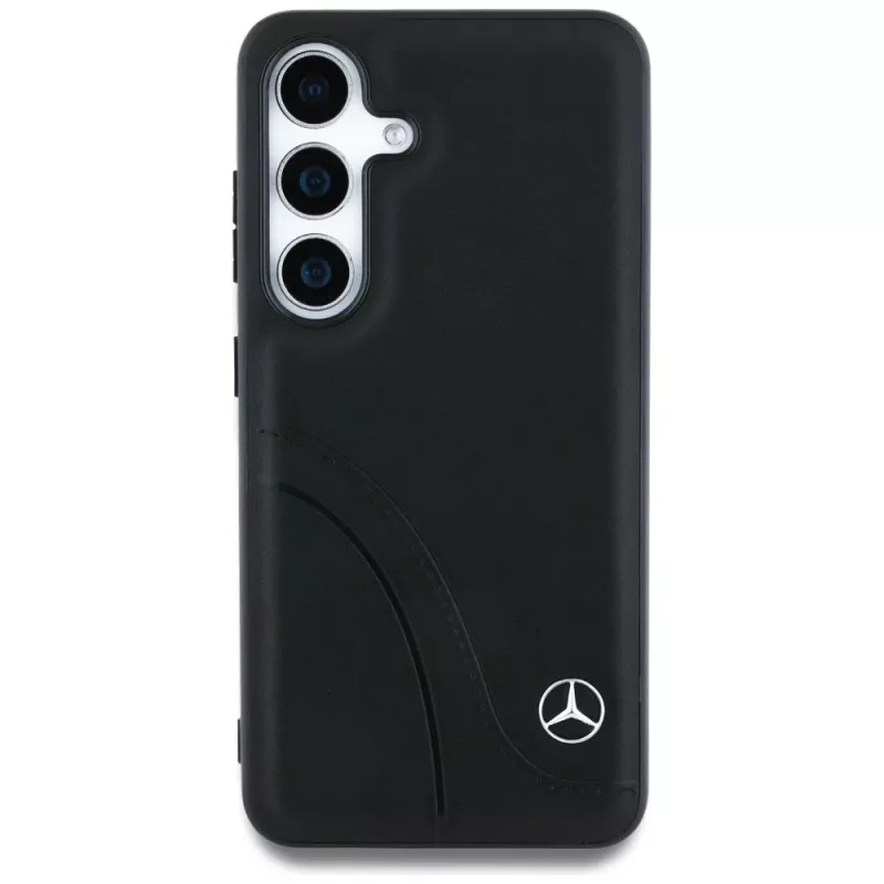 MERCEDES-BENZ kožené puzdro so zakrivenými švami pre Samsung Galaxy S25 čierne