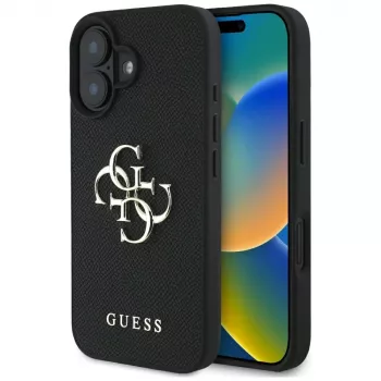 Guess Grained Big 4G Logo Small Classic Logo kryt pre iPhone 16 (čierny)