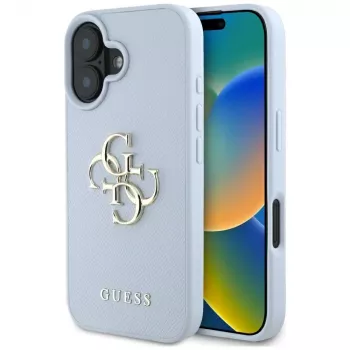 Guess Grained Big 4G Logo Small Classic Logo zadný kryt pre Apple iPhone 16 - modrý