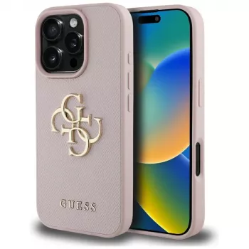 Guess Grained Big 4G Logo Small Classic Logo zadný kryt pre Apple iPhone 16 Pro (ružový)
