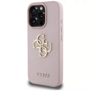 Guess Grained Big 4G Logo Small Classic Logo zadný kryt pre Apple iPhone 16 Pro (ružový)