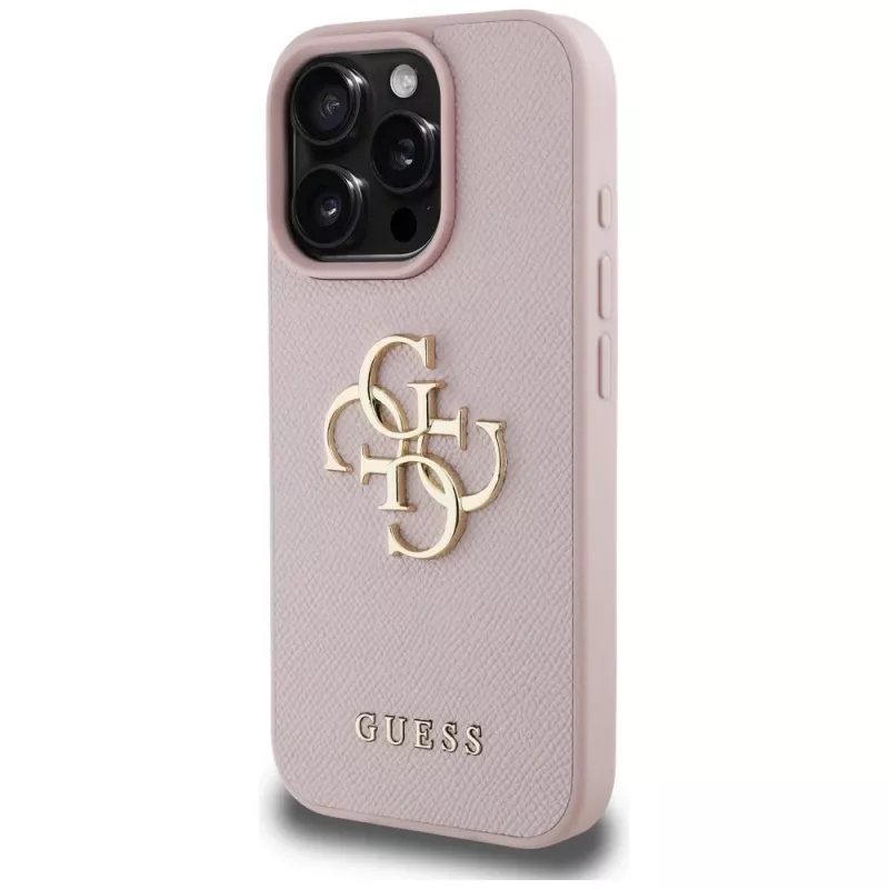 Guess Grained Big 4G Logo Small Classic Logo zadný kryt pre Apple iPhone 16 Pro (ružový)