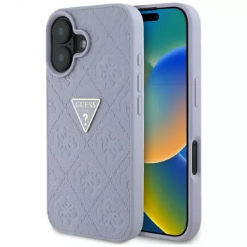 Guess Hot Stamp 4G Pattern Triangle Metal Logo kryt pre iPhone 16 (fialový)