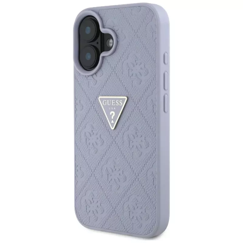 Guess Hot Stamp 4G Pattern Triangle Metal Logo kryt pre iPhone 16 (fialový)
