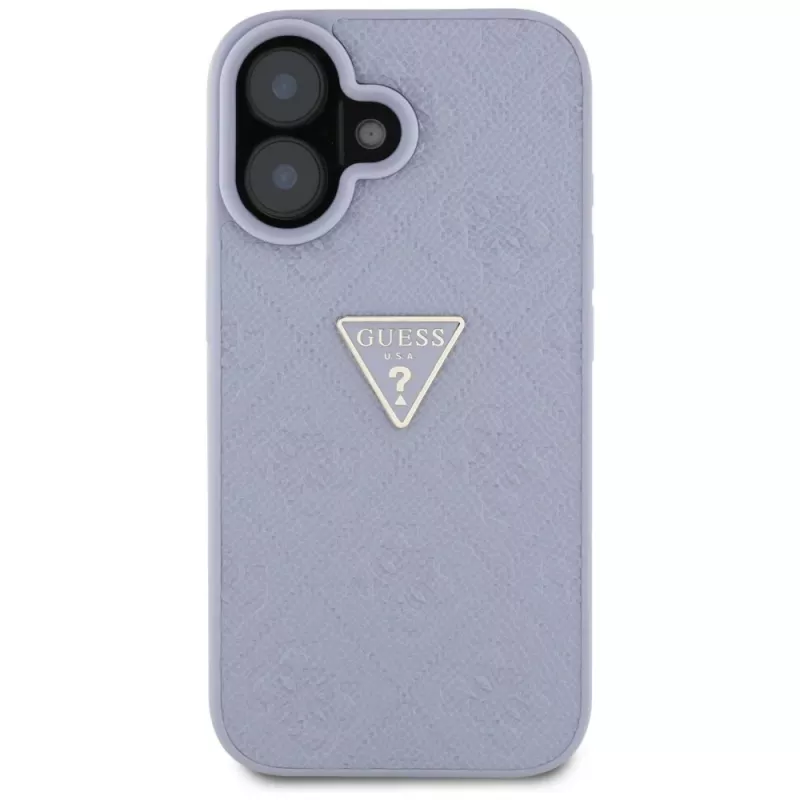 Guess Hot Stamp 4G Pattern Triangle Metal Logo kryt pre iPhone 16 (fialový)