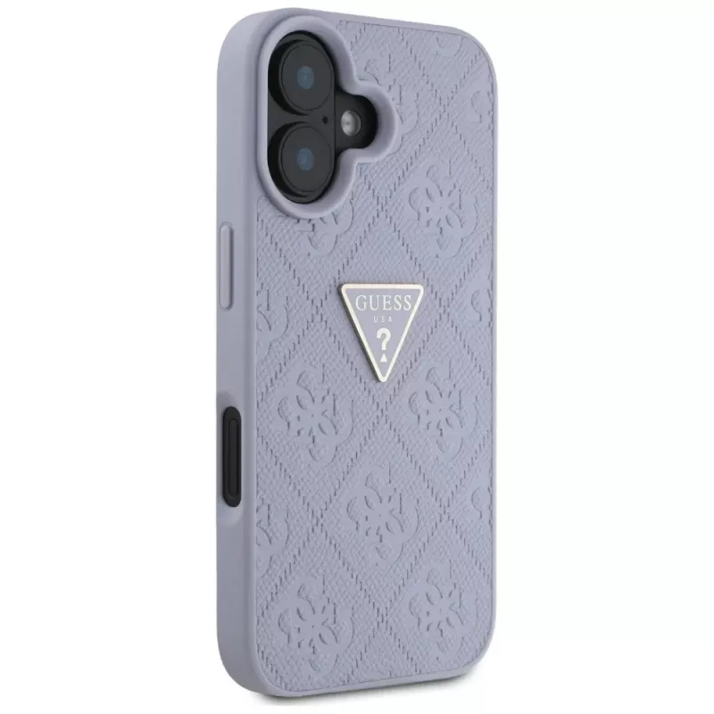 Guess Hot Stamp 4G Pattern Triangle Metal Logo kryt pre iPhone 16 (fialový)