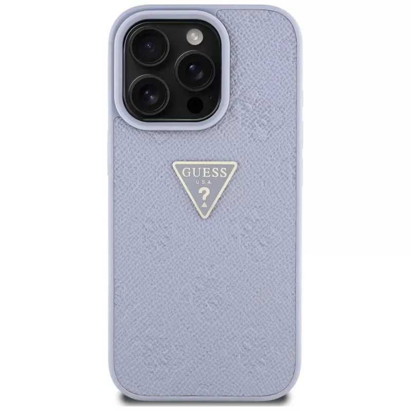 Guess Hot Stamp 4G Pattern Triangle Metal Logo zadný kryt pre iPhone 16 Pro, fialový