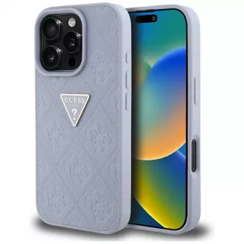 Guess Hot Stamp 4G Pattern Triangle Metal Logo kryt pre iPhone 16 Pro Max (fialový)