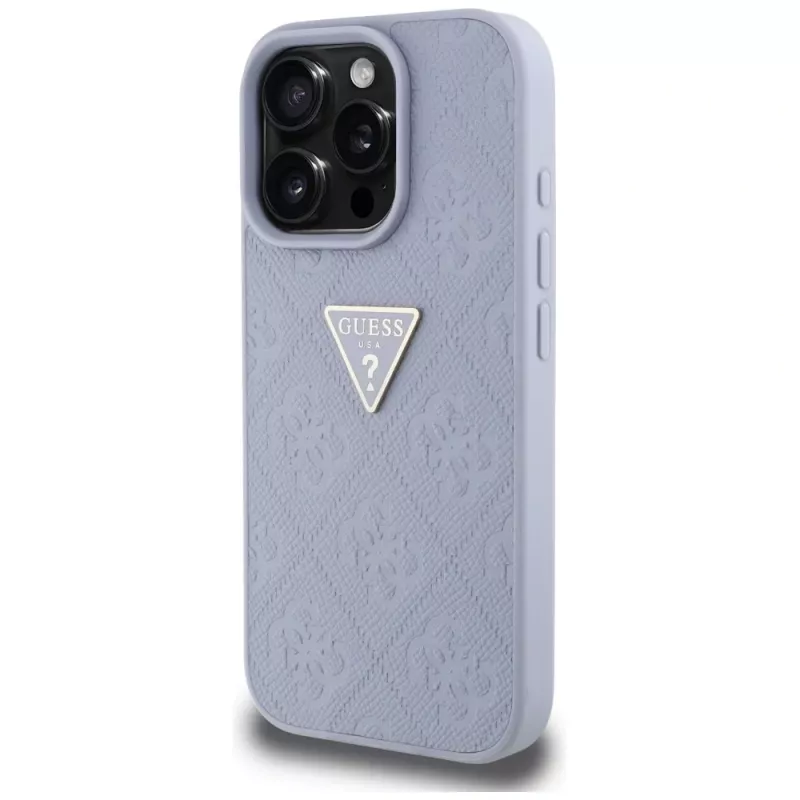 Guess Hot Stamp 4G Pattern Triangle Metal Logo kryt pre iPhone 16 Pro Max (fialový)