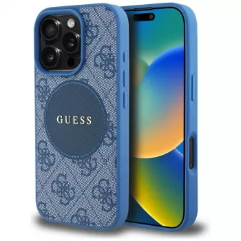 Guess 4G Circle Classic Logo MagSafe kryt pre iPhone 16 Pro modrý