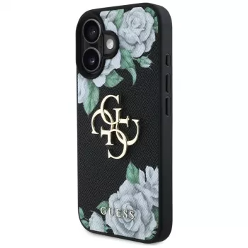 Guess Grained Roses Big 4G Logo kryt pre Apple iPhone 16, čierny