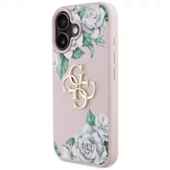 Guess Grained Roses Big 4G Logo kryt pre Apple iPhone 16 - ružový