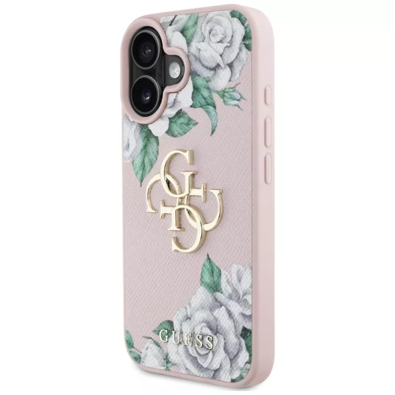 Guess Grained Roses Big 4G Logo kryt pre Apple iPhone 16 - ružový