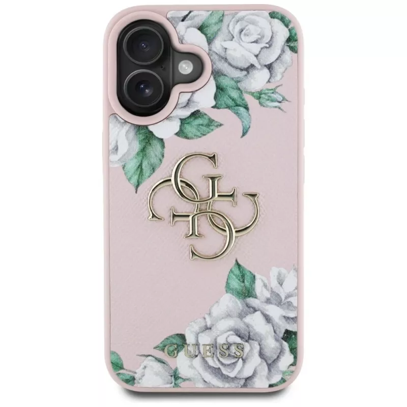 Guess Grained Roses Big 4G Logo kryt pre Apple iPhone 16 - ružový
