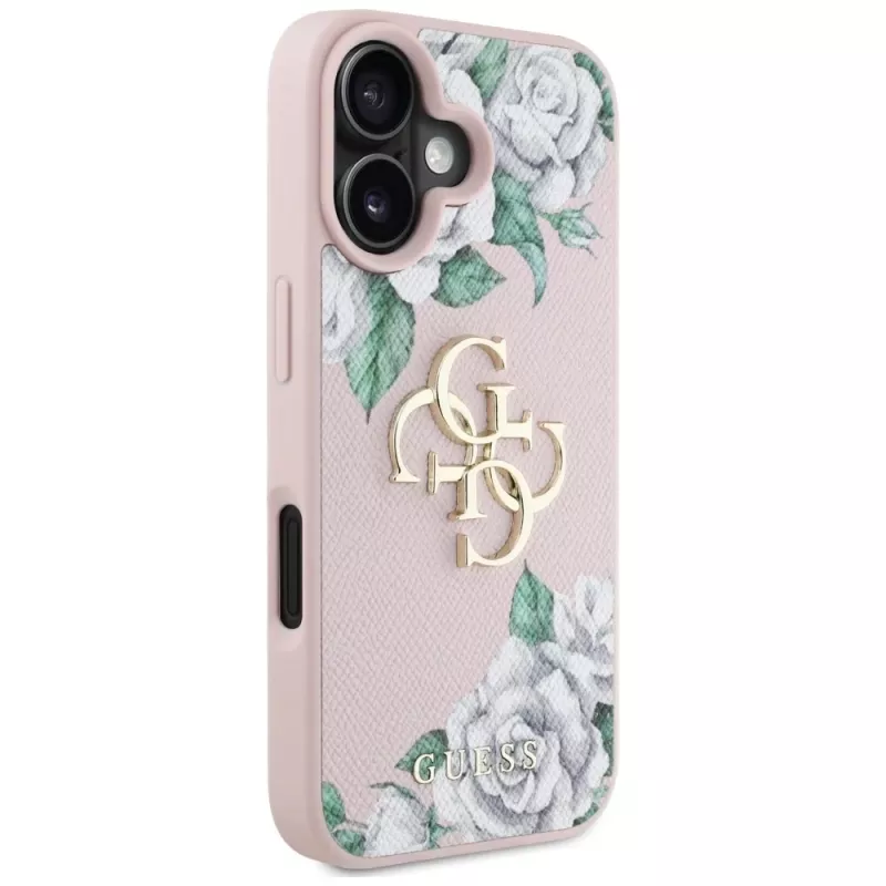 Guess Grained Roses Big 4G Logo kryt pre Apple iPhone 16 - ružový