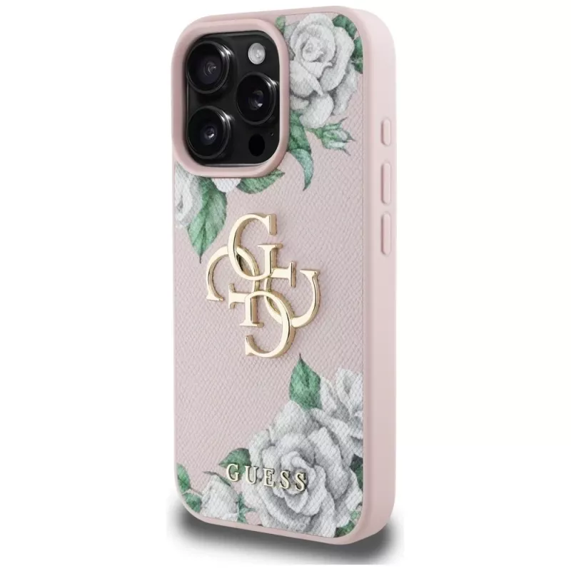 Guess Grained Roses Big 4G Logo puzdro pre iPhone 16 Pro Max - ružová