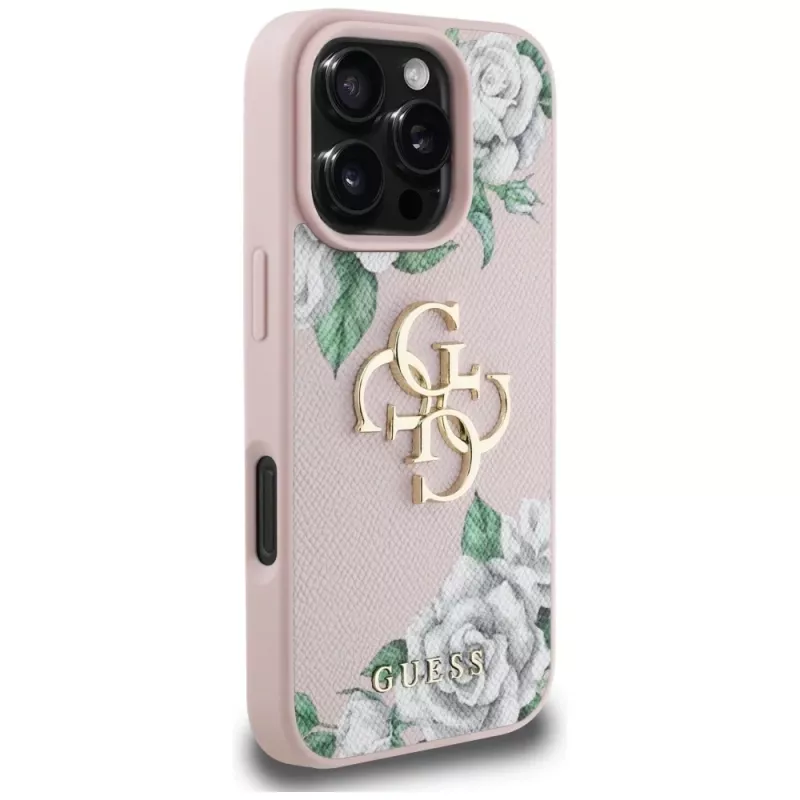 Guess Grained Roses Big 4G Logo puzdro pre iPhone 16 Pro Max - ružová