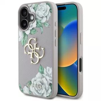 Guess Grained Roses Big 4G Logo puzdro pre Apple iPhone 16 - fialová