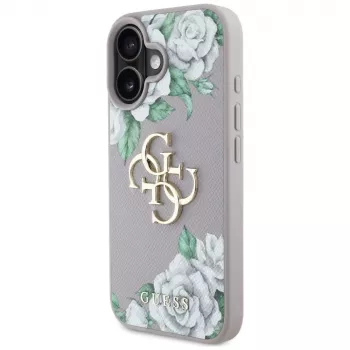 Guess Grained Roses Big 4G Logo puzdro pre Apple iPhone 16 - fialová