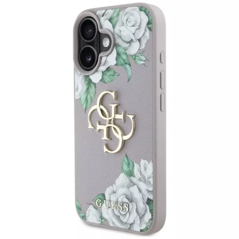 Guess Grained Roses Big 4G Logo puzdro pre Apple iPhone 16 - fialová