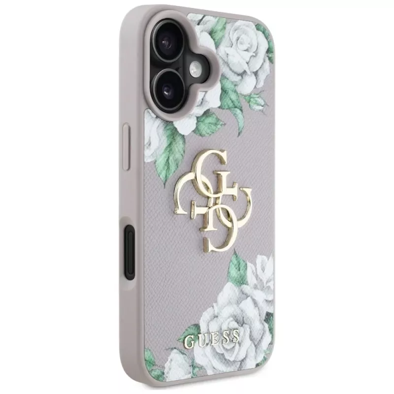 Guess Grained Roses Big 4G Logo puzdro pre Apple iPhone 16 - fialová