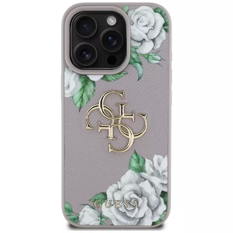 Guess Grained Roses Big 4G Logo zadné puzdro pre Apple iPhone 16 Pro - fialová