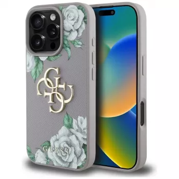 Guess Grained Roses Big 4G Logo puzdro pre Apple iPhone 16 Pro Max - fialová